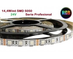 Tira LED Flexible 24V 14,4W/mt 60 Led/mt SMD 5050 IP20 RGB, Serie Profesional, venta por metros